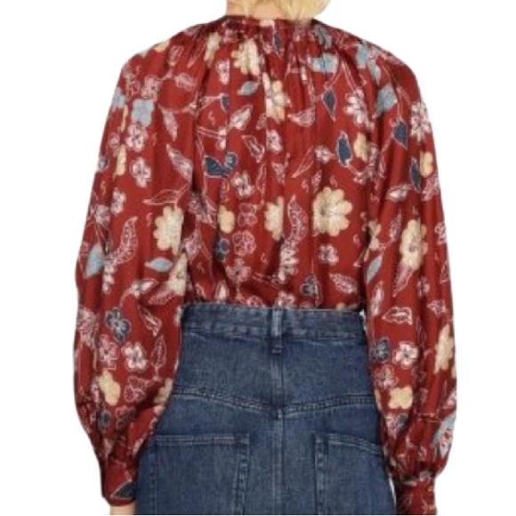 NWT Ulla Johnson Marisol Dark Red Floral Print Long Sleeve Silk Blouse - Sz 2 - Picture 2 of 7